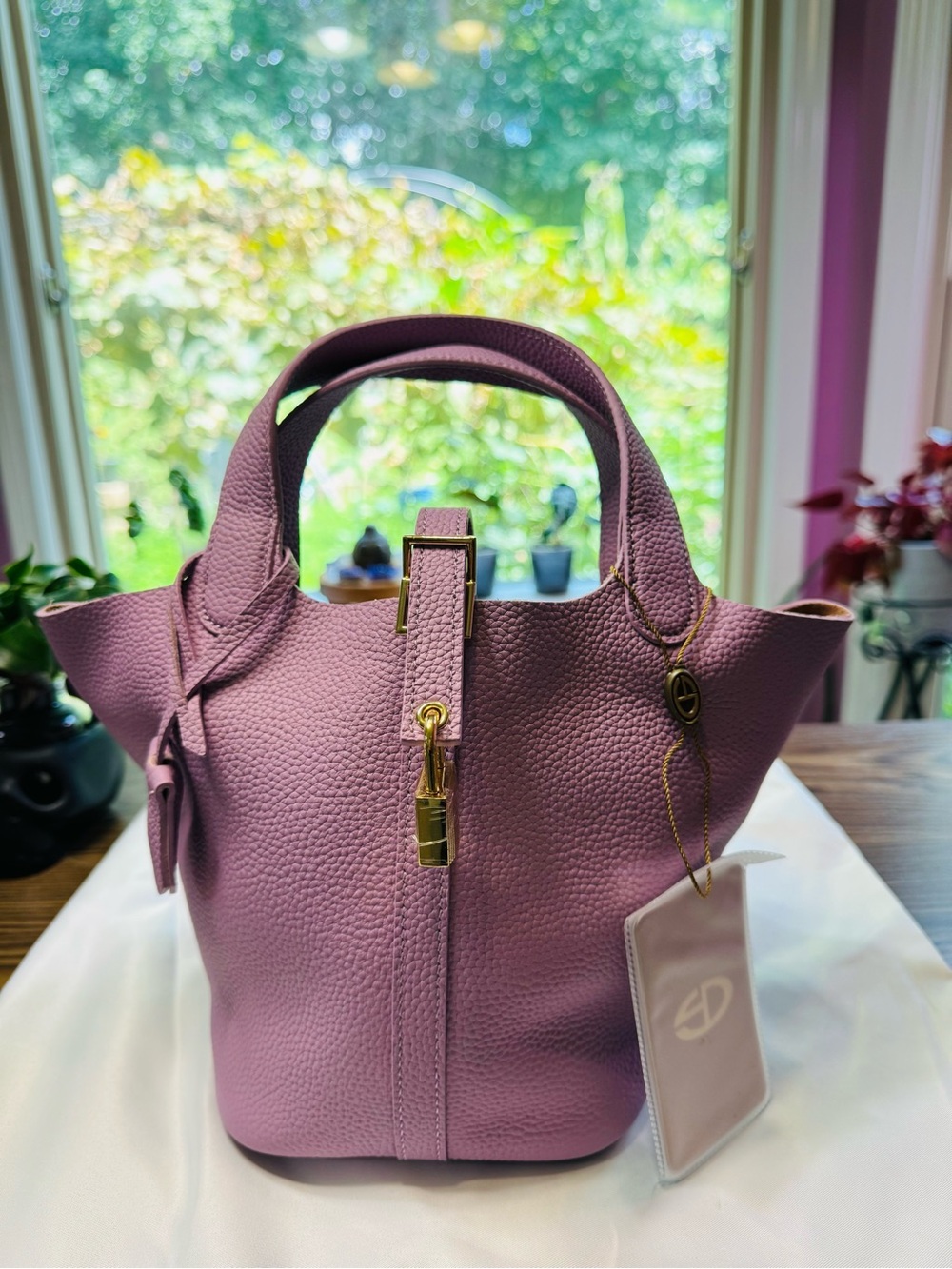 Lilac Pebbled Leather Bucket Tote